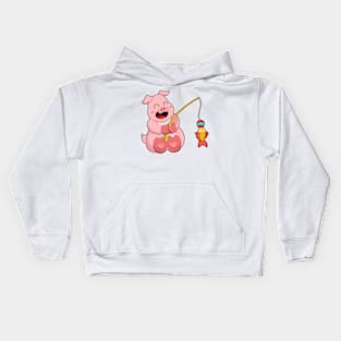 Pig at Fishing with Fish Kids Hoodie